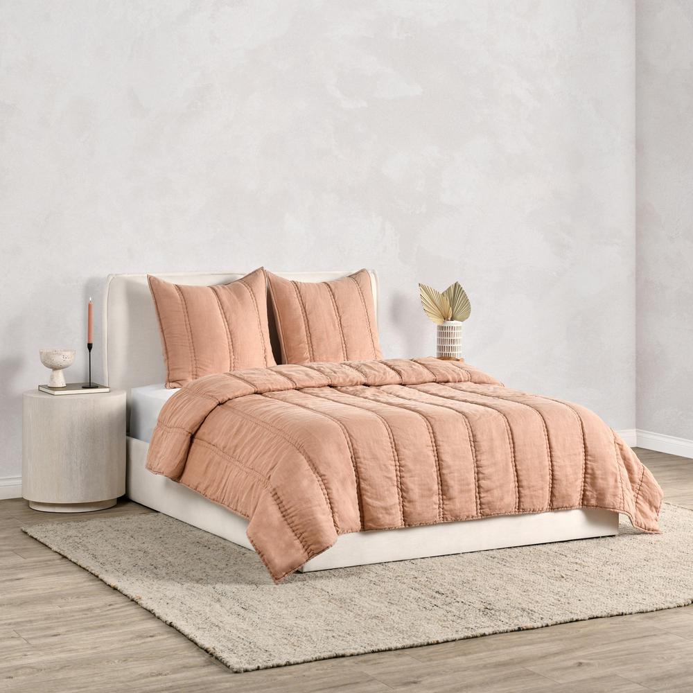 Rowen 3-Piece Sustainable Fabric Clay Queen Quilt Set. Picture 1