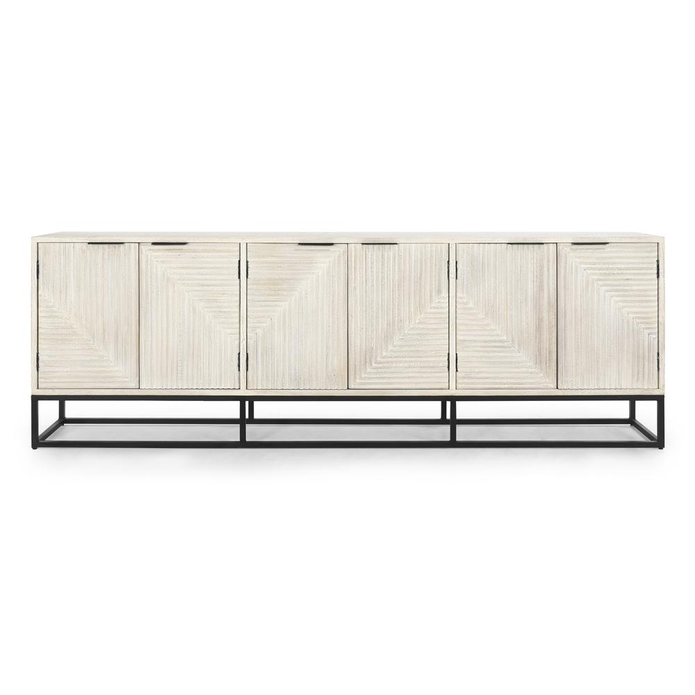 Flint Six-Door Mango Wood Sideboard in White Wash. Picture 2