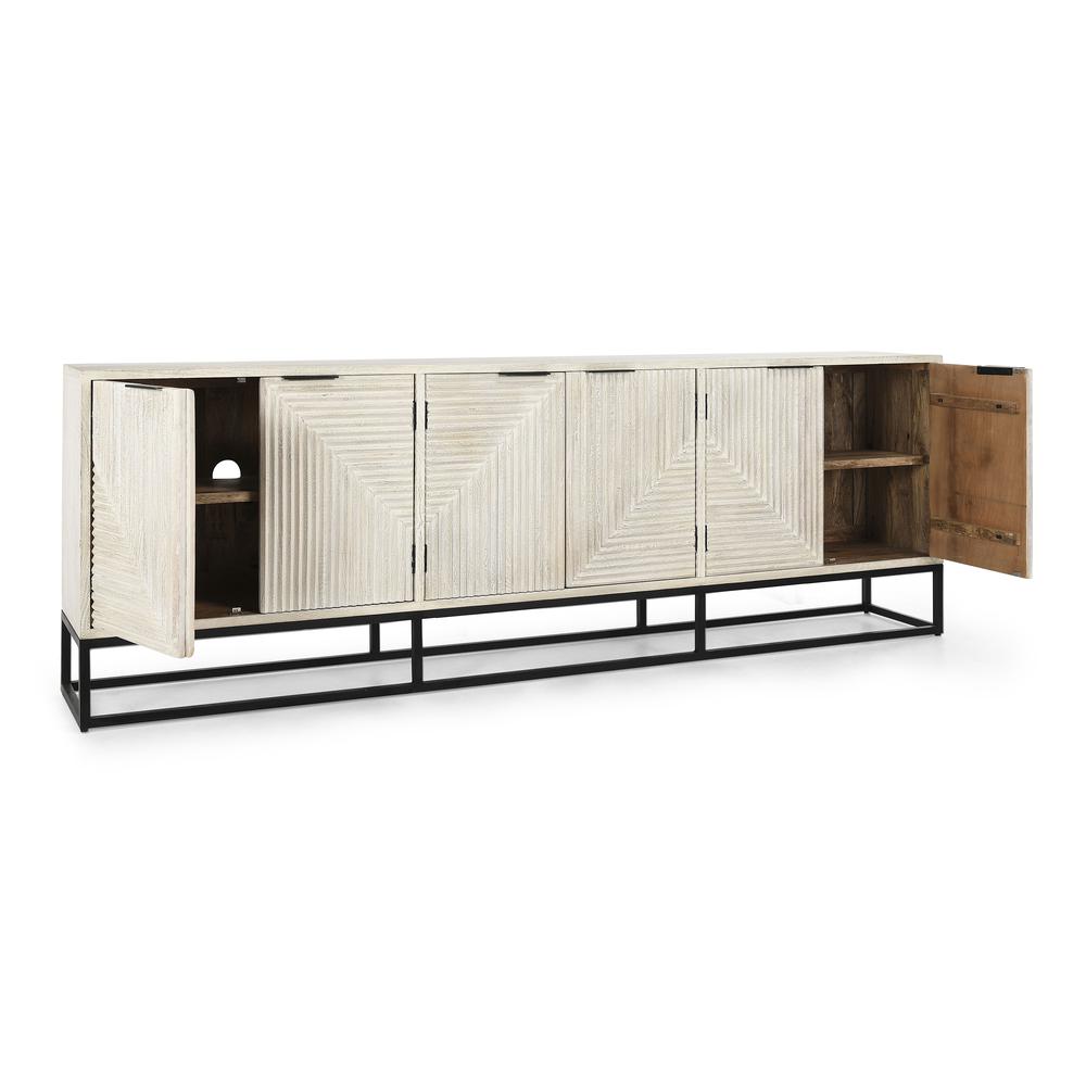 Flint Six-Door Mango Wood Sideboard in White Wash. Picture 5