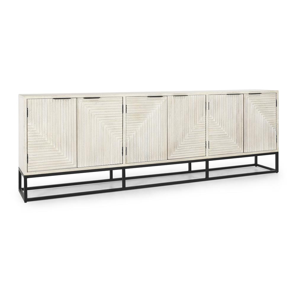 Flint Six-Door Mango Wood Sideboard in White Wash. Picture 1
