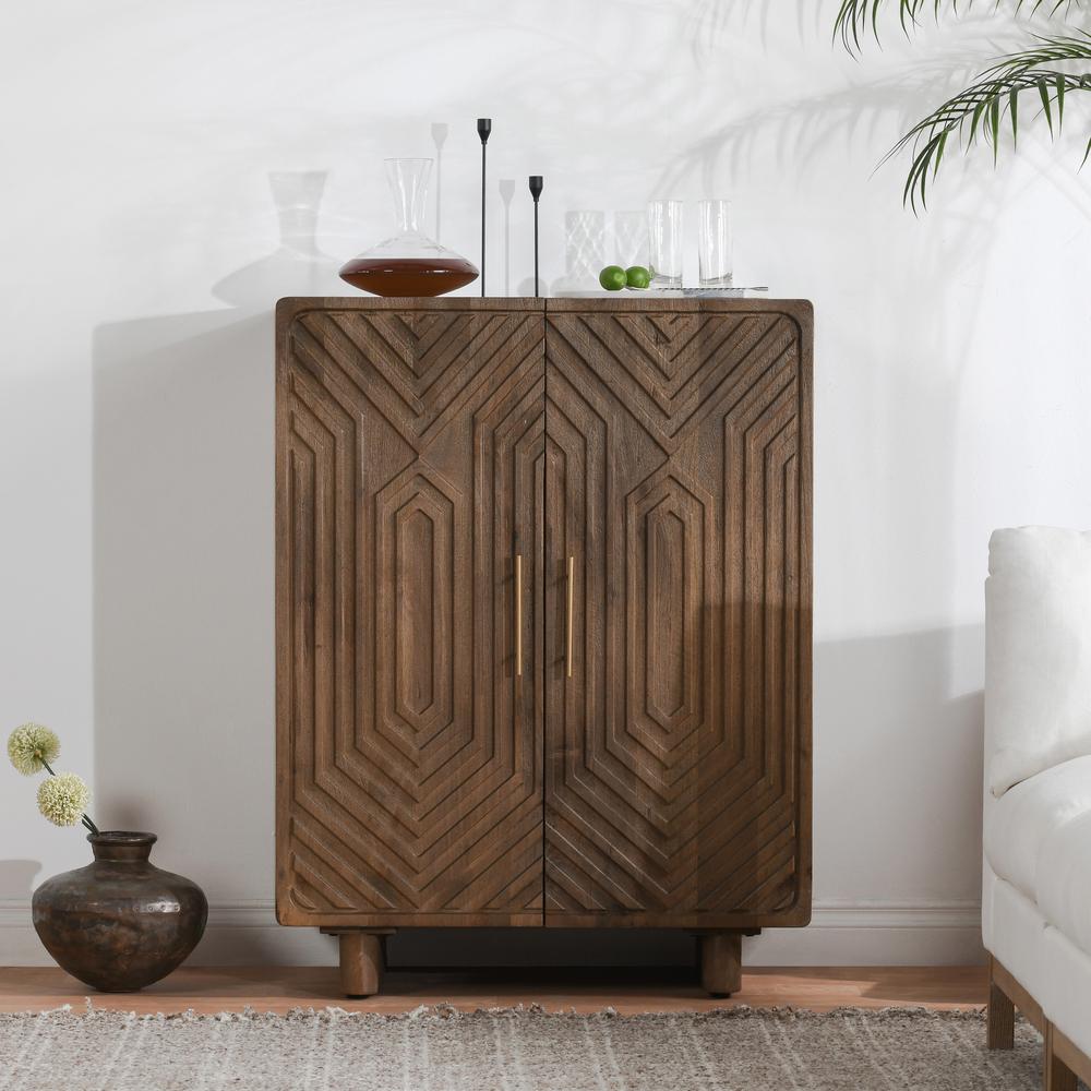 Holmes Mango Wood Carved Bar Cabinet in Brown. Picture 3