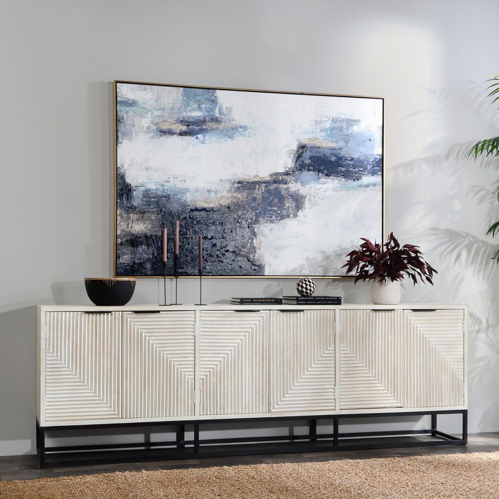 Flint Six-Door Mango Wood Sideboard in White Wash. Picture 10
