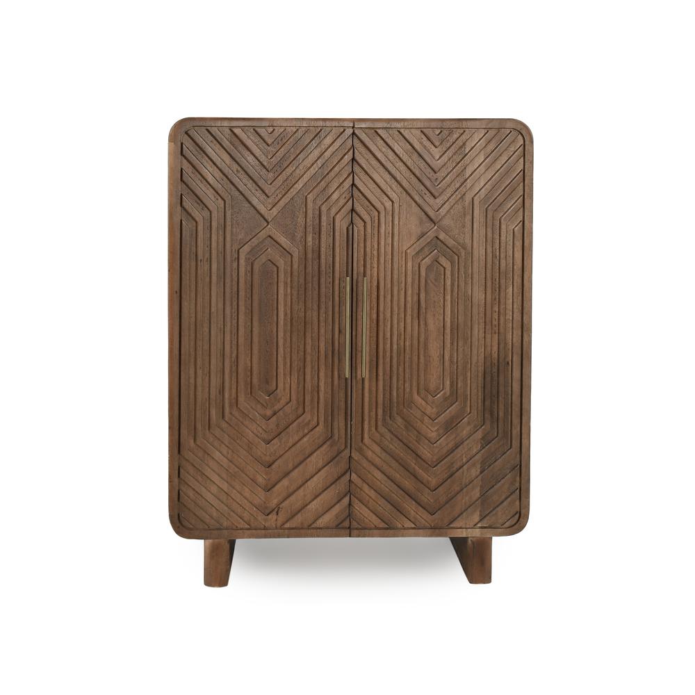 Holmes Mango Wood Carved Bar Cabinet in Brown. Picture 2