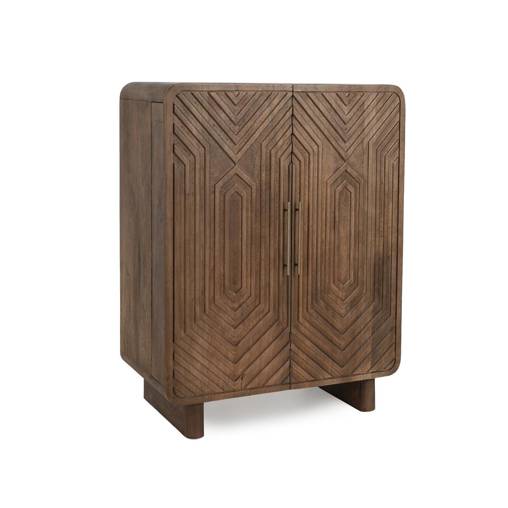 Holmes Mango Wood Carved Bar Cabinet in Brown. Picture 1
