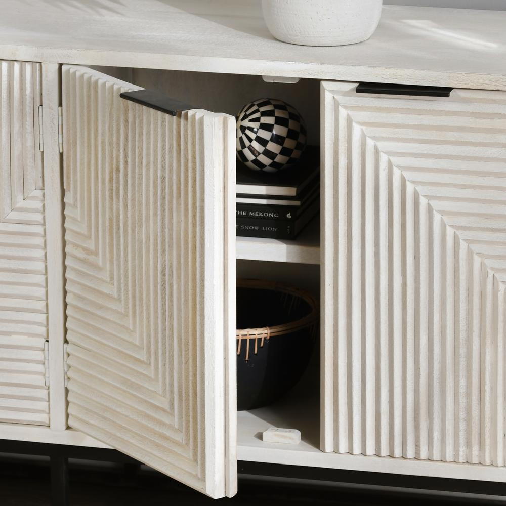 Flint Six-Door Mango Wood Sideboard in White Wash. Picture 3