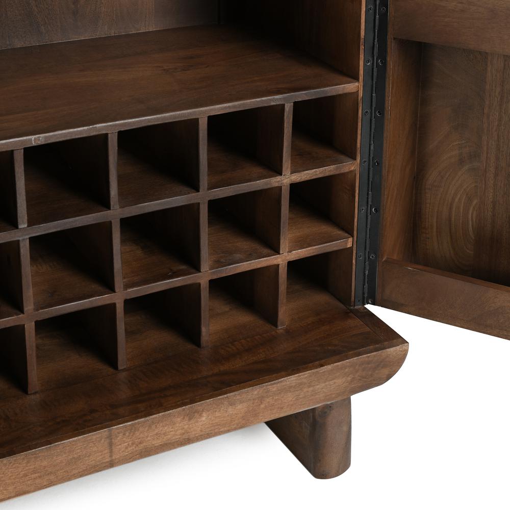Holmes Mango Wood Carved Bar Cabinet in Brown. Picture 11