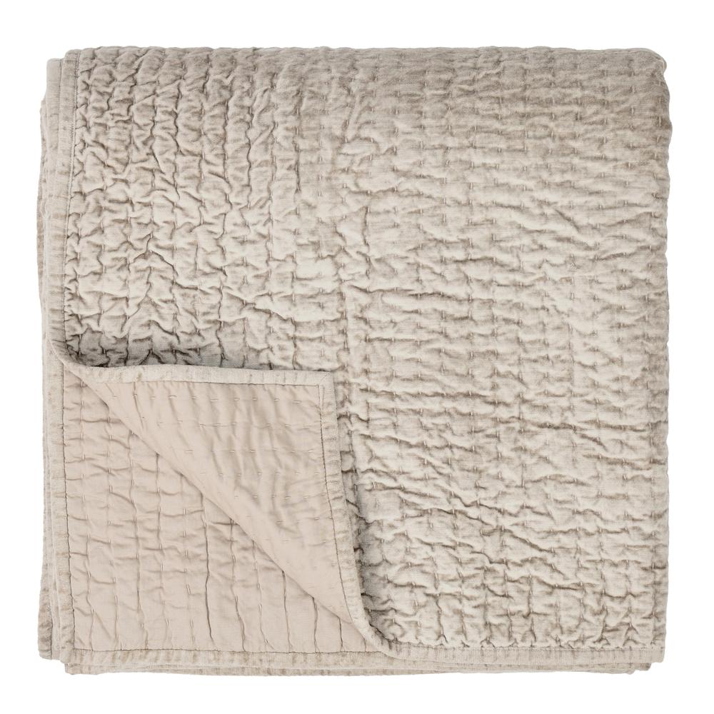 Dimitry 100% Rayon Velvet Pebble Beige King Quilt by Kosas Home. Picture 2