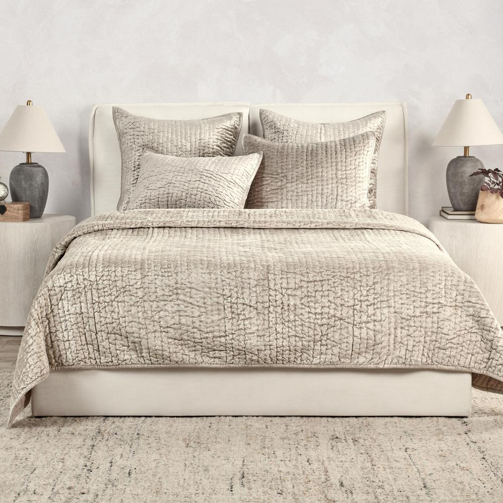 Dimitry 100% Rayon Velvet Pebble Beige King Quilt by Kosas Home. Picture 5