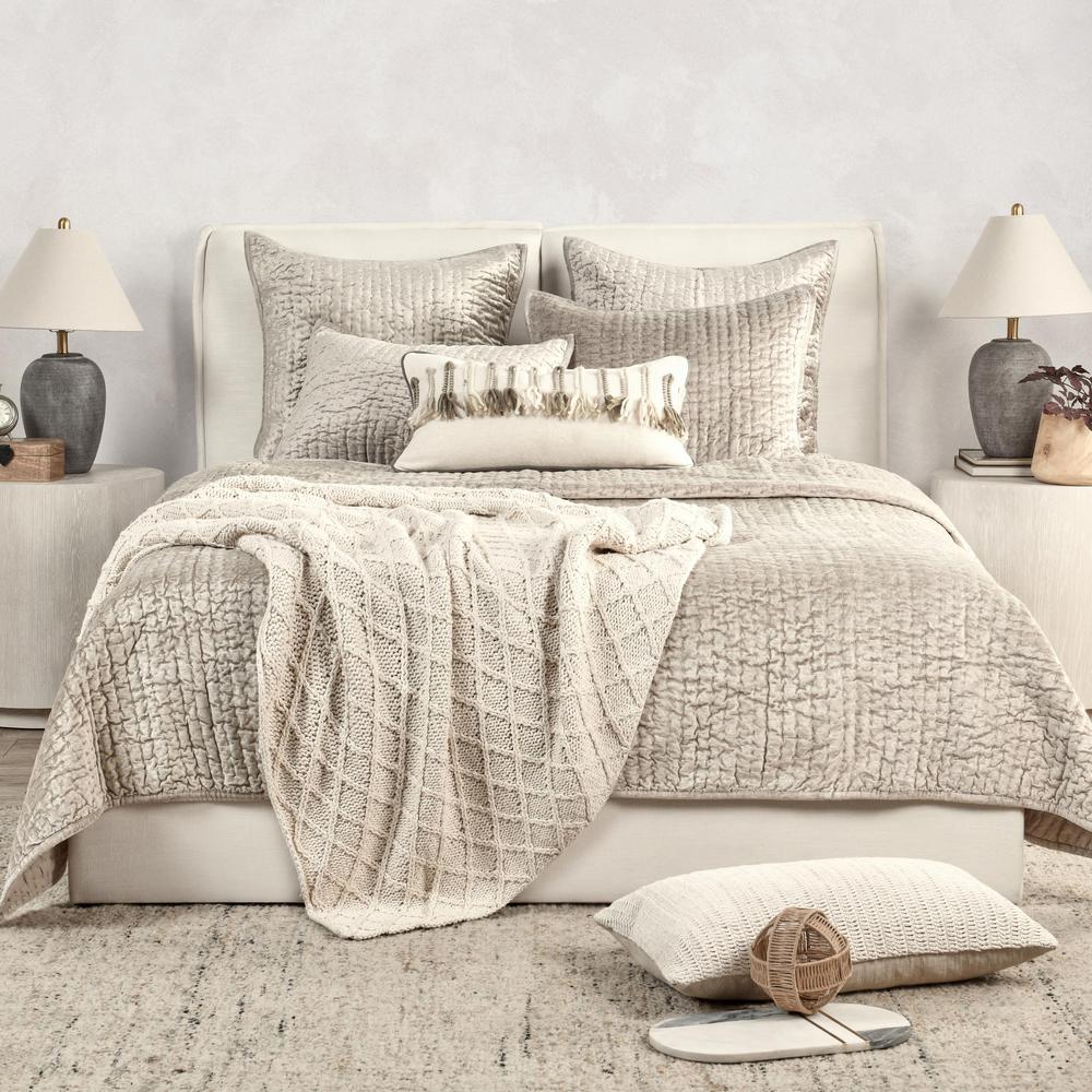 Dimitry 100% Rayon Velvet Pebble Beige King Quilt by Kosas Home. Picture 8