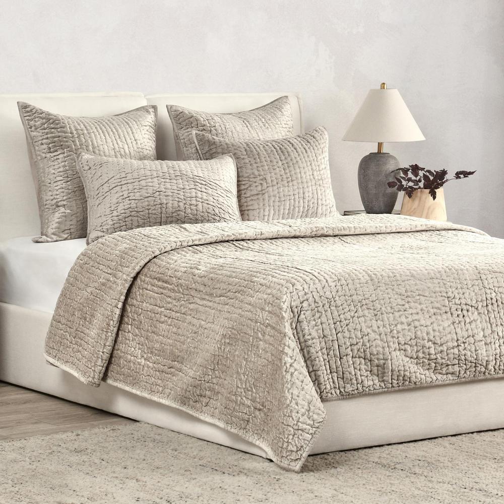 Dimitry 100% Rayon Velvet  Pebble Beige Standard Sham by Kosas Home. Picture 10