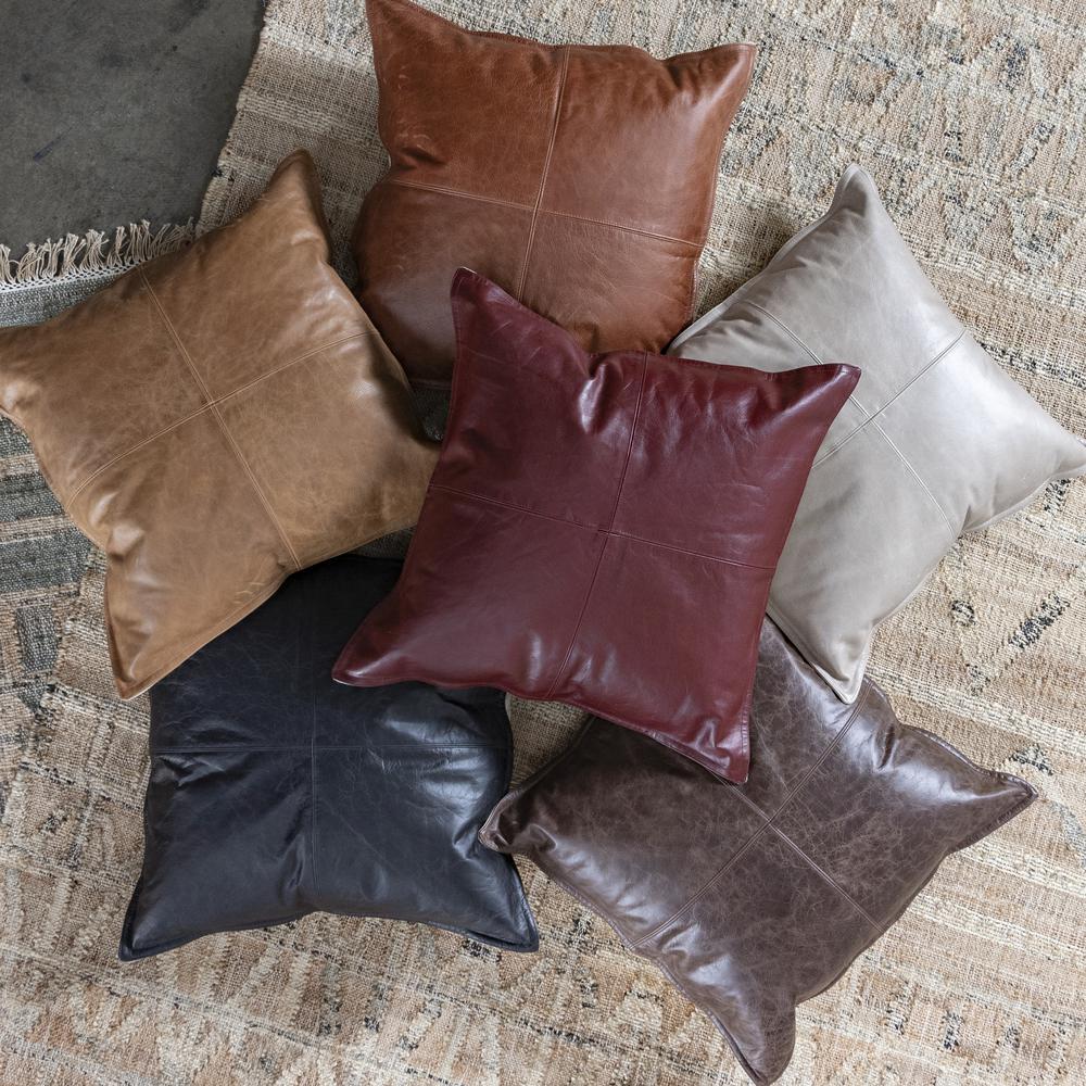 Kosas Home Cheyenne 100% Leather 22" Throw Pillow, Chocolate Brown. Picture 3