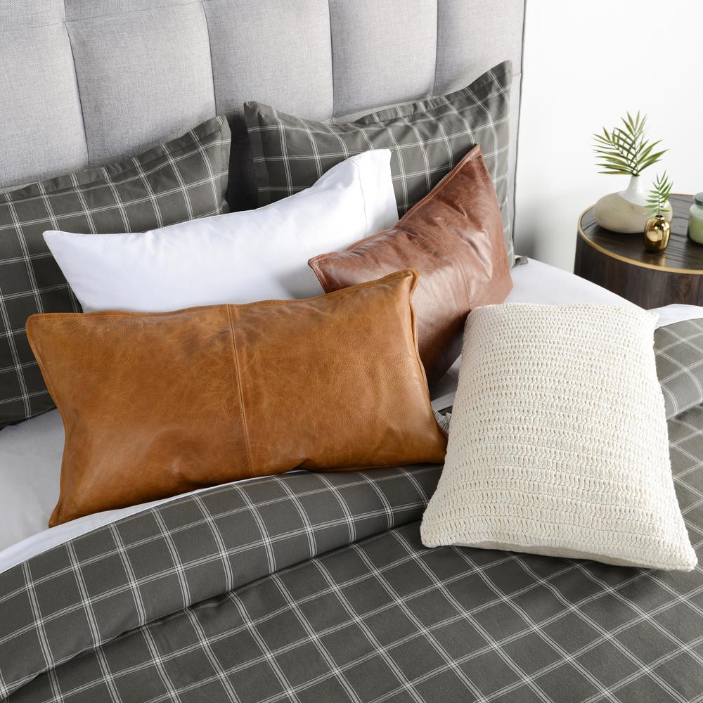 Kosas Home Cheyenne 100% Leather 14" x 26" Throw Pillow, Chestnut Brown. Picture 4