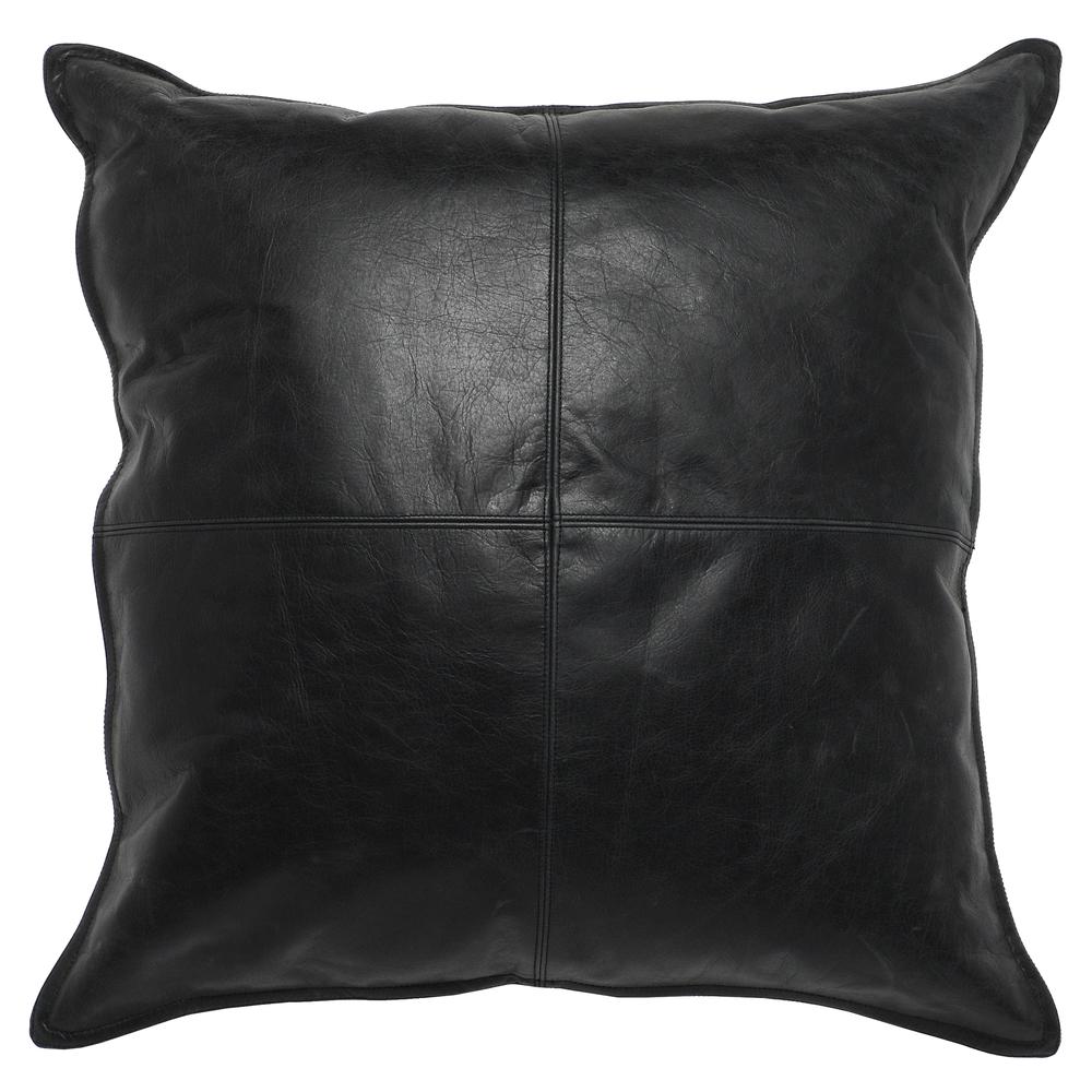Cheyenne 100% Leather 22" x 22" Throw Pillow in Black. Picture 1
