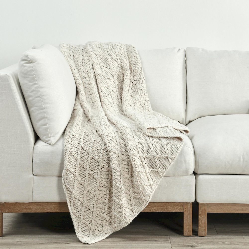 Porter 100% Cotton 50"x70" Throw Blanket, Ivory. Picture 3