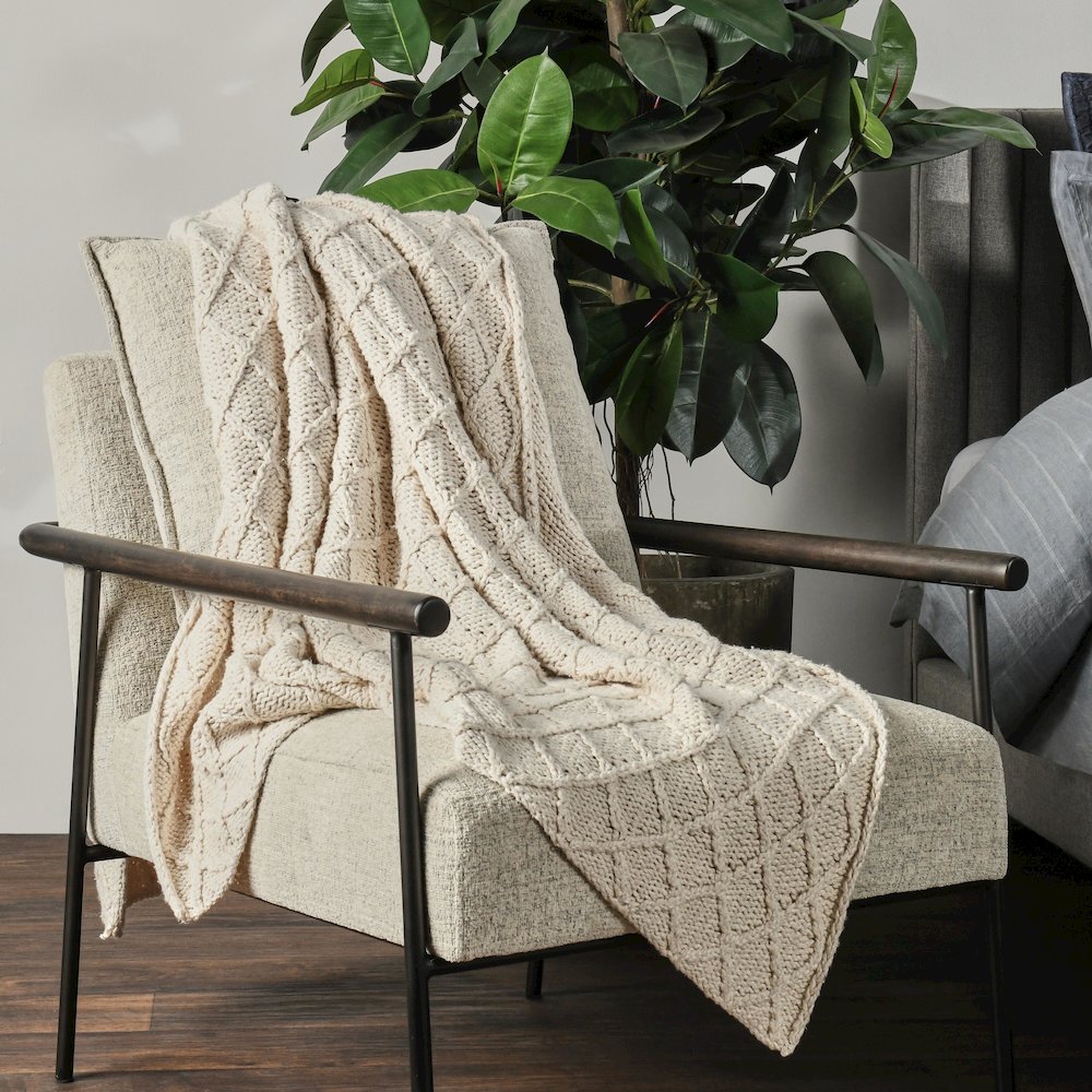 Porter 100% Cotton 50"x70" Throw Blanket, Ivory. Picture 5