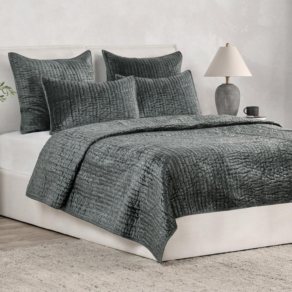 Dimitry 100% Rayon Velvet Bay Green King Quilt by Kosas Home. Picture 2