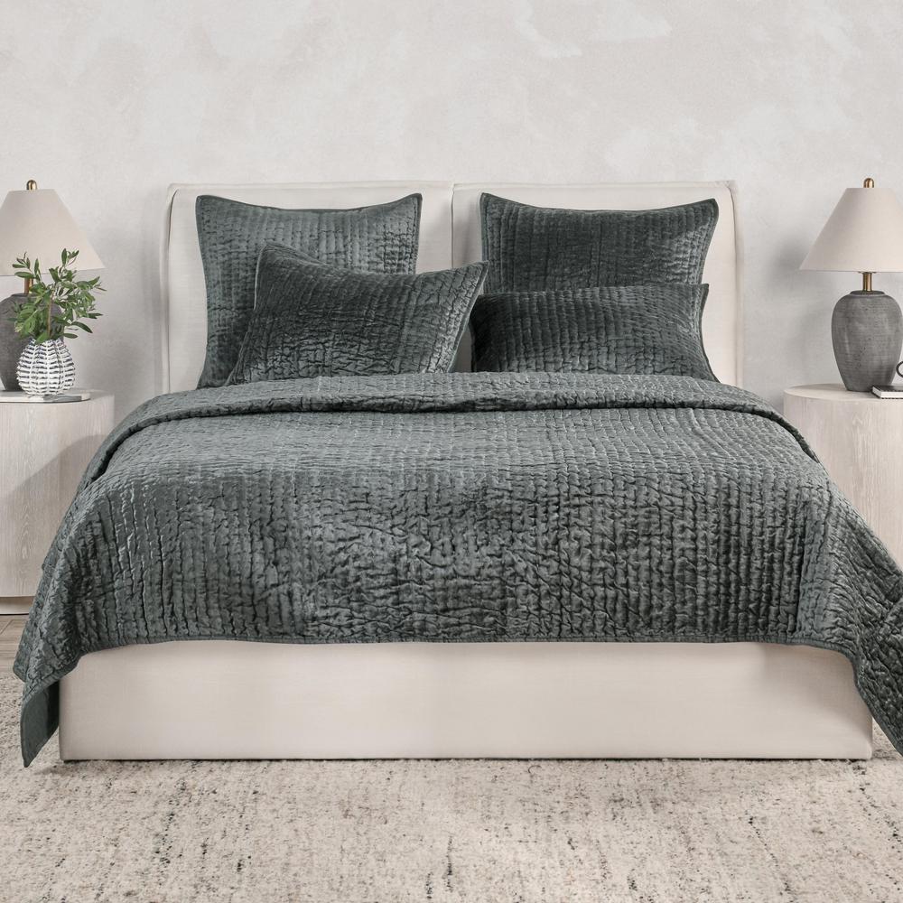 Dimitry 100% Rayon Velvet Bay Green King Quilt by Kosas Home. Picture 3