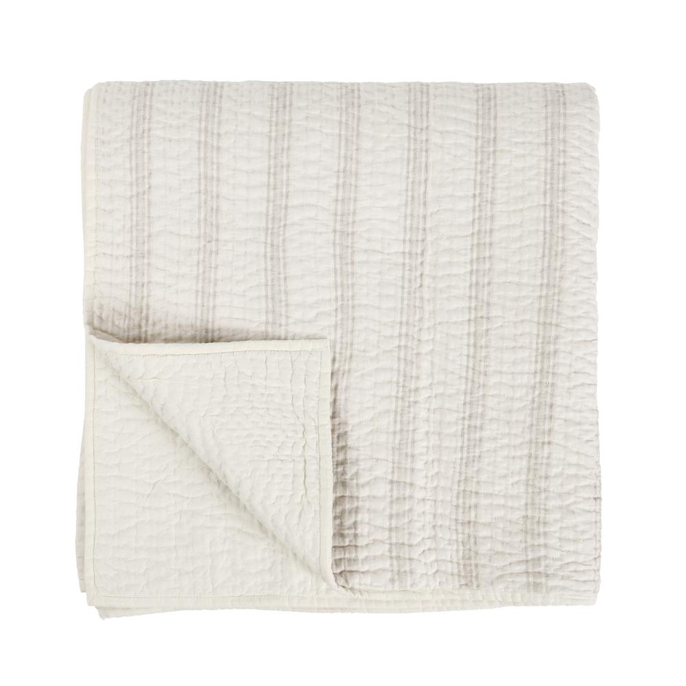 Abraham Cotton Linen Eggshell Beige Queen Quilt. Picture 1