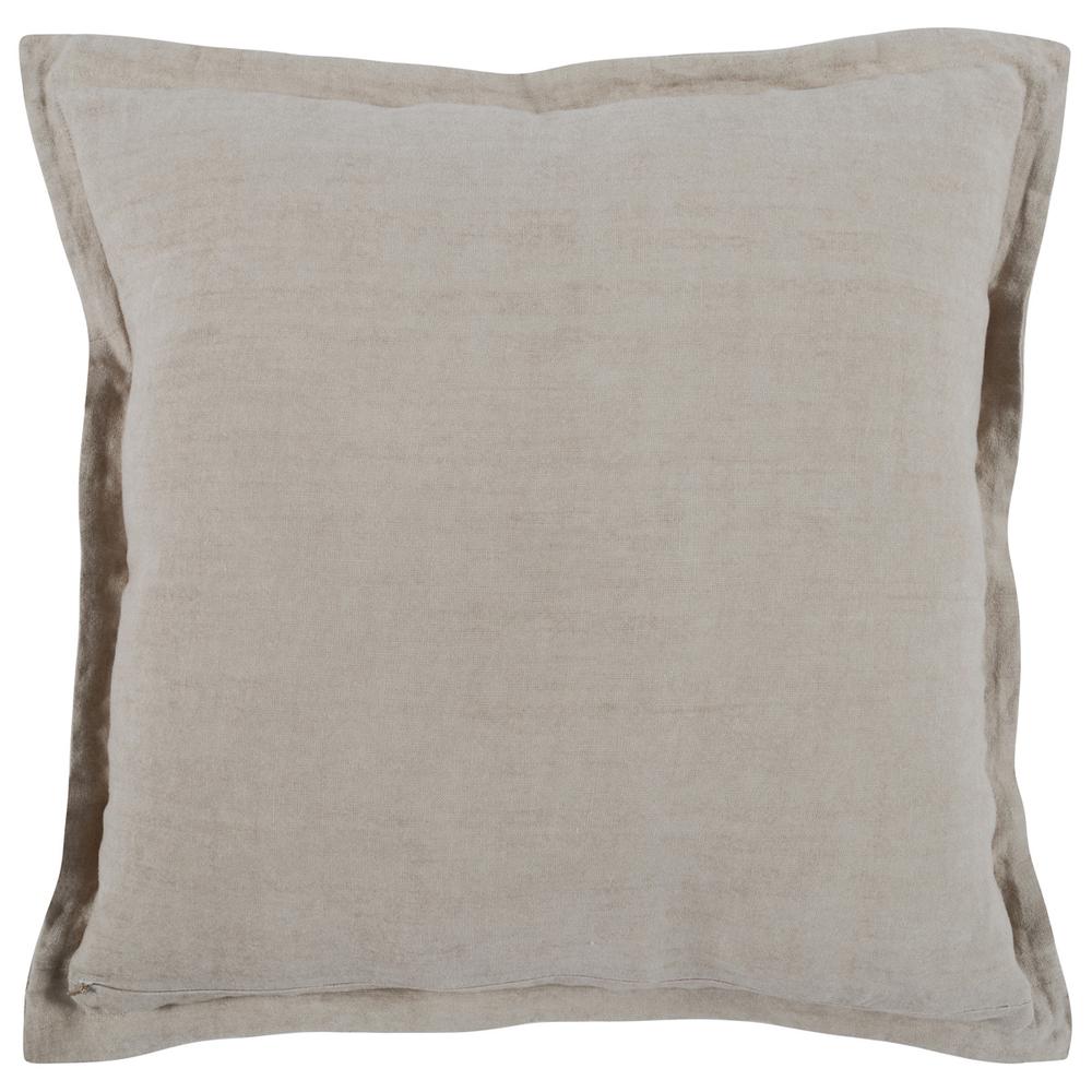 Amy  100% Linen 22" Square Throw Pillow in Natural Beige by Kosas Home. Picture 1
