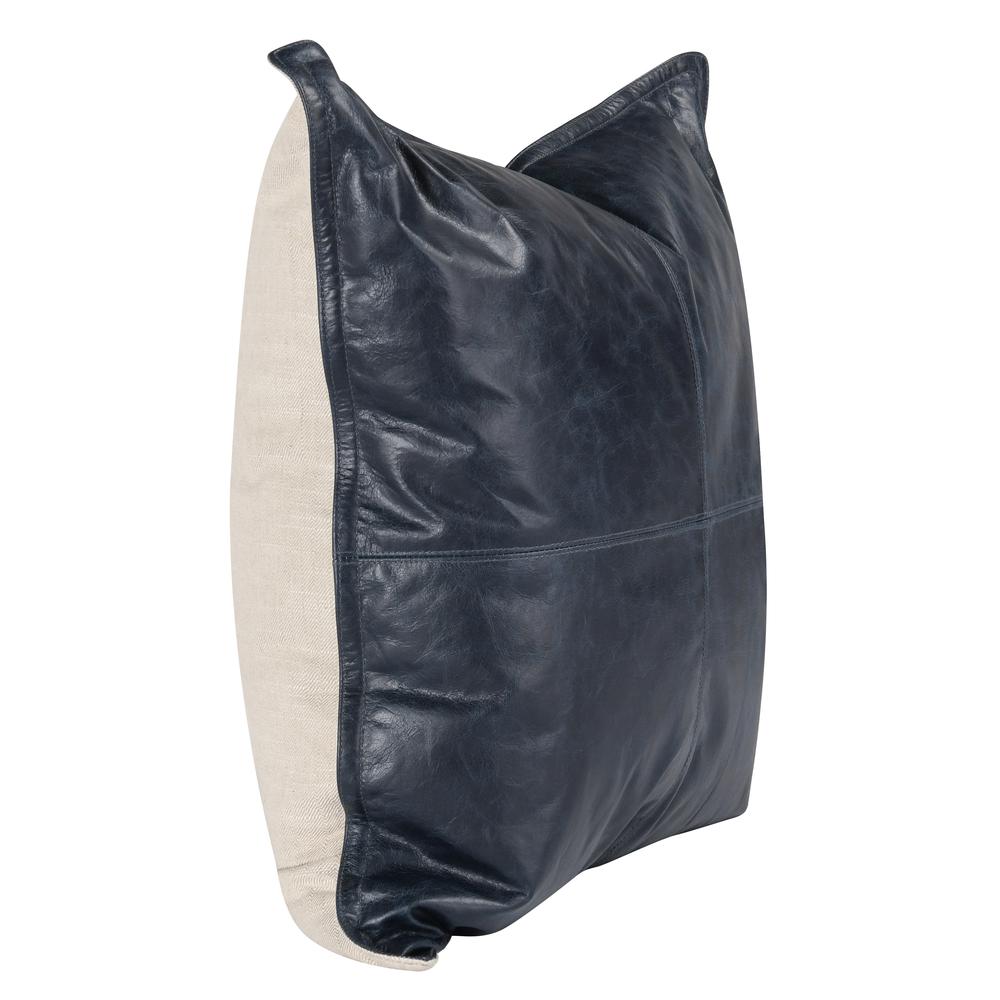 Cheyenne 100% Leather 22" Throw Pillow in Blue. Picture 4