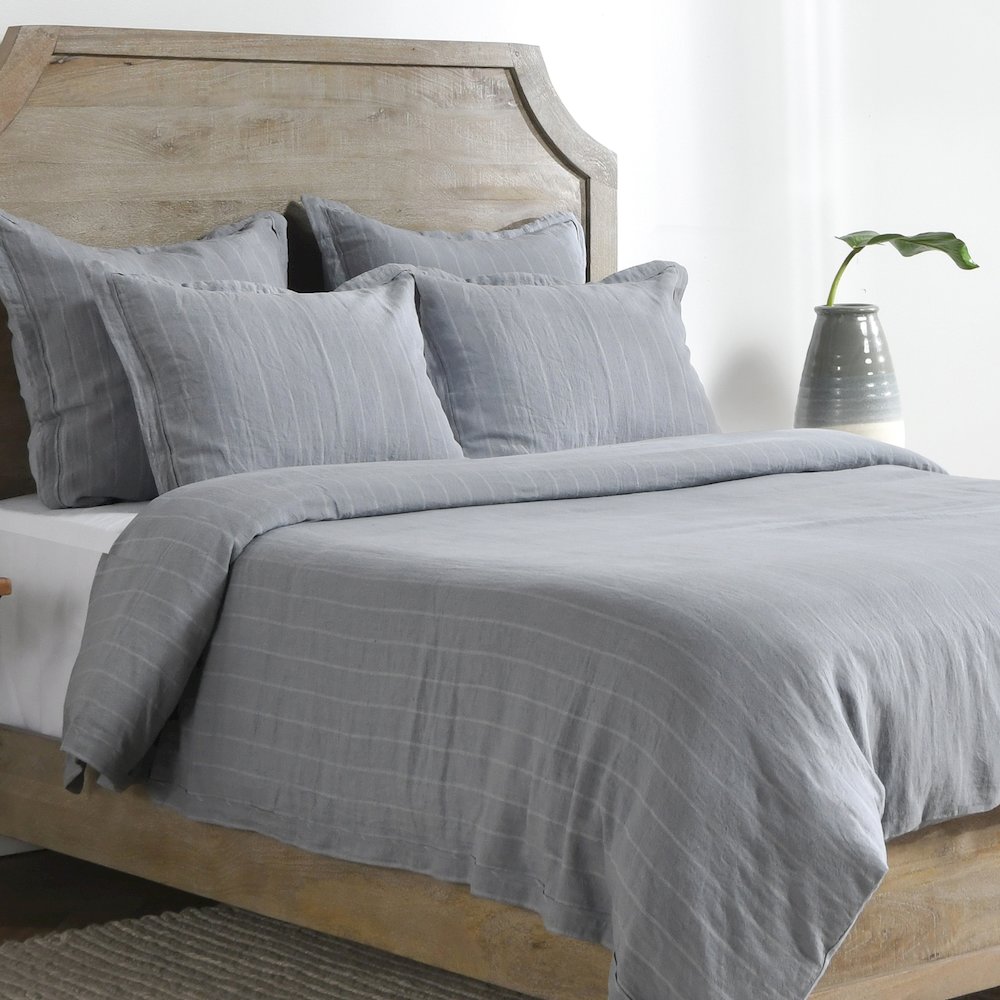 Monaco 100% Linen Queen Duvet , Blue. Picture 2