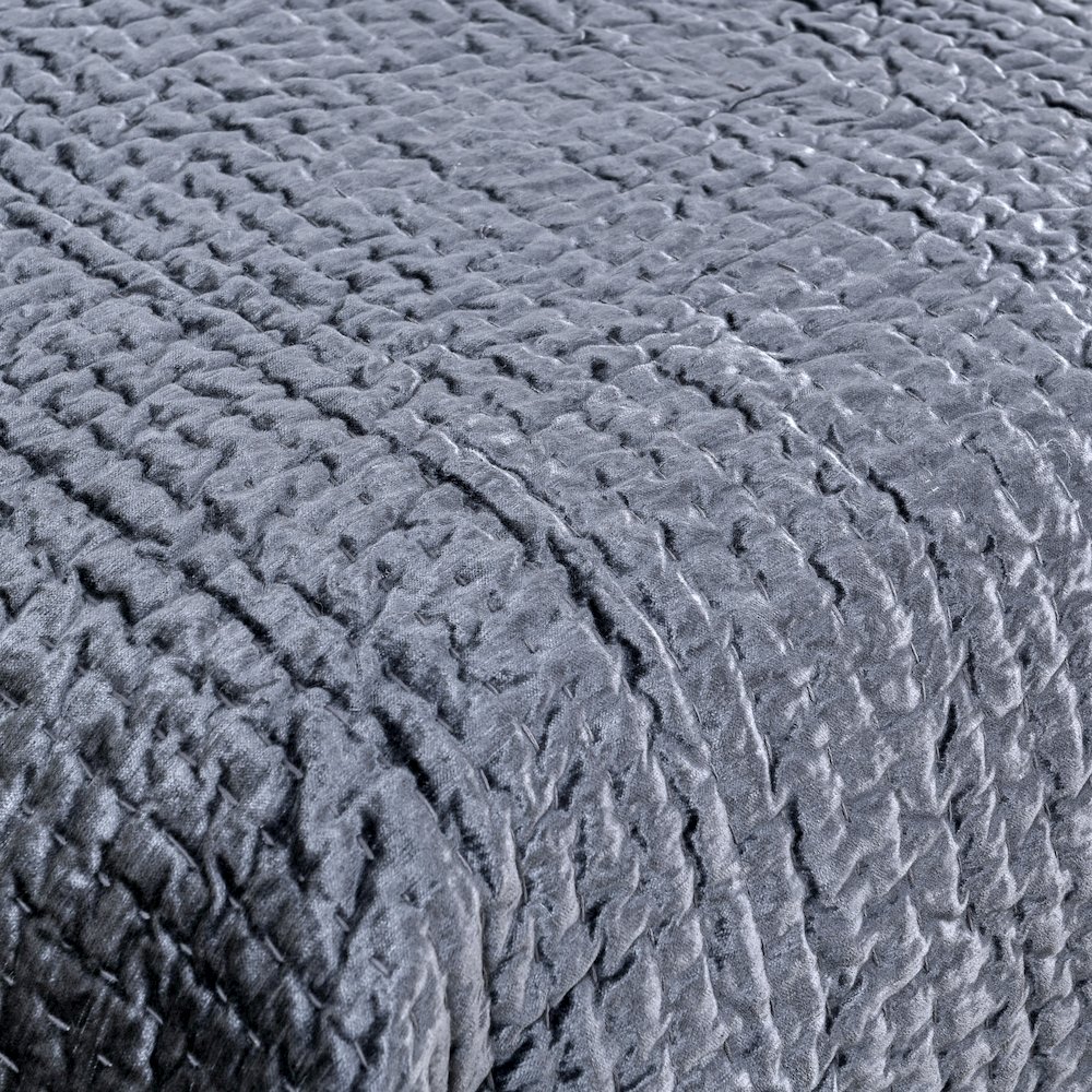 Dimitry 100% Rayon Velvet Sea Fog Blue Queen Quilt by Kosas Home. Picture 2