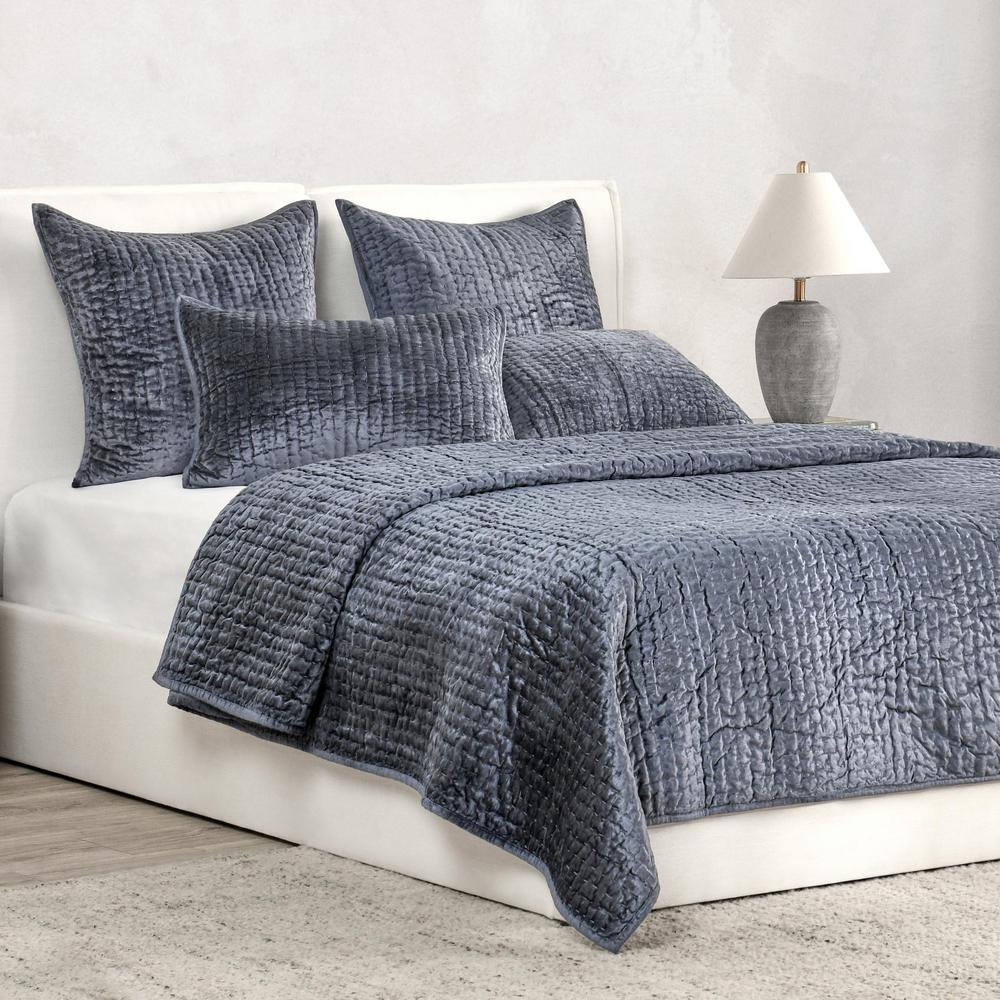 Dimitry 100% Rayon Velvet Sea Fog Blue King Sham by Kosas Home. Picture 6