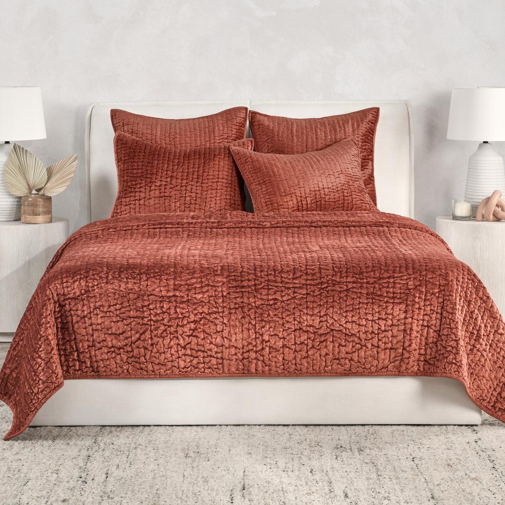 Dimitry 100% Rayon Velvet Terra Cotta King Sham by Kosas Home. Picture 6