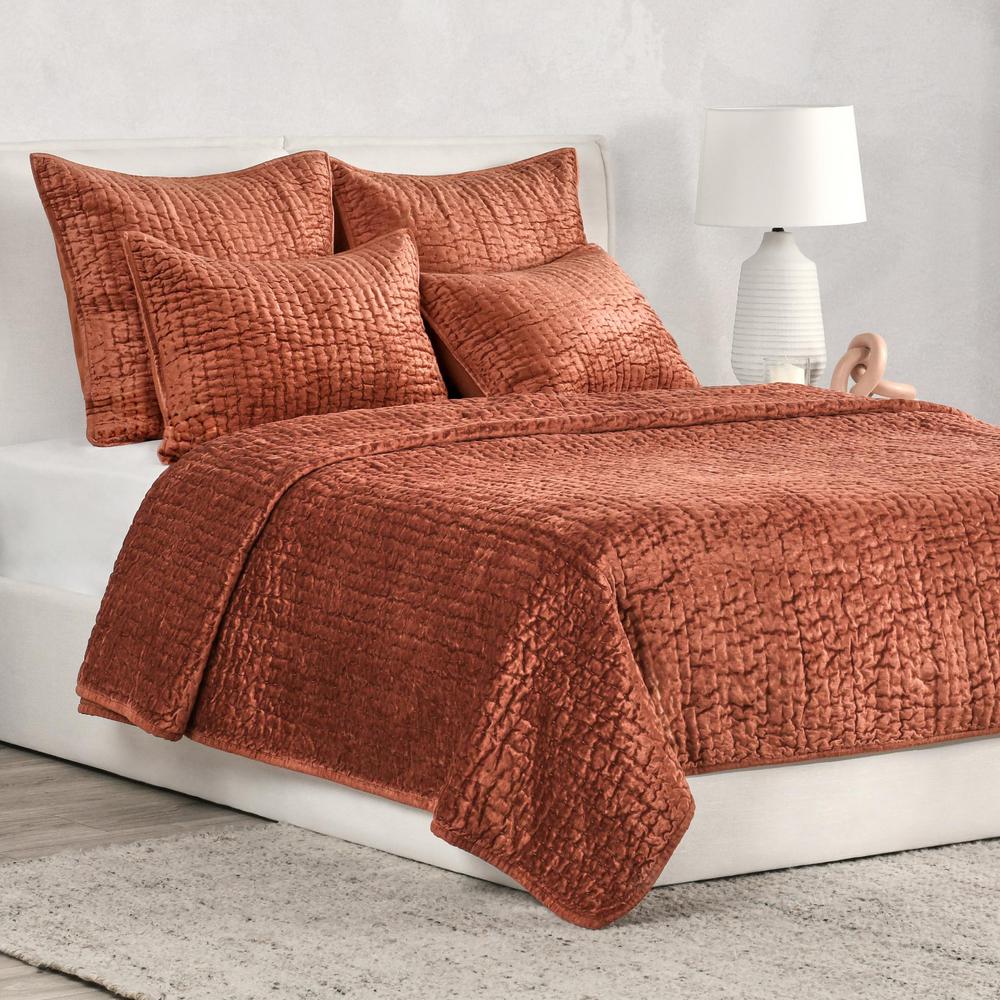 Dimitry 100% Rayon Velvet  Terra Cotta Standard Sham by Kosas Home. Picture 6