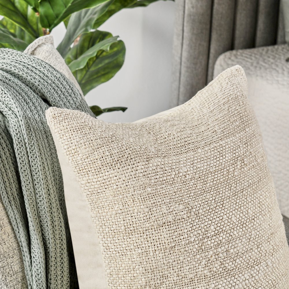 Halter 22" Woven Jute Throw Pillow , Ivory. Picture 6