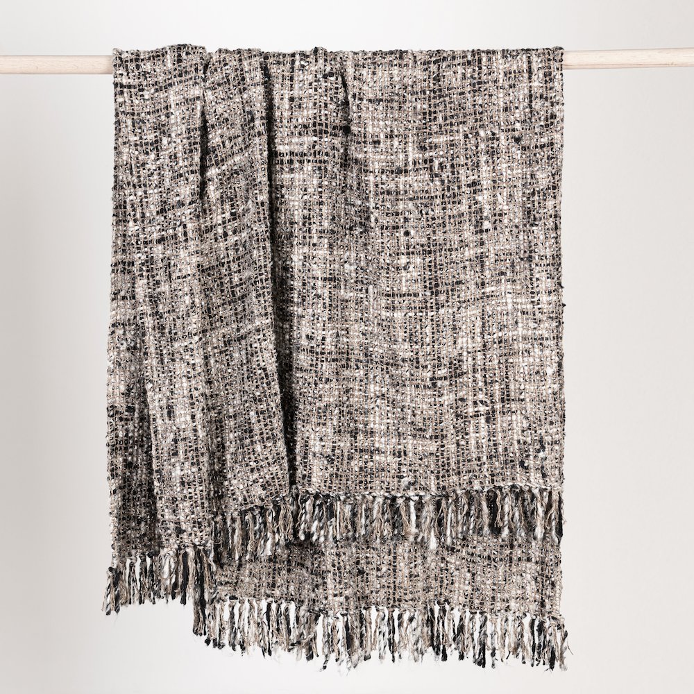 Porter Recycled Cotton Blend Fabric  Black 50"x70" Woven Throw Blanket. Picture 2