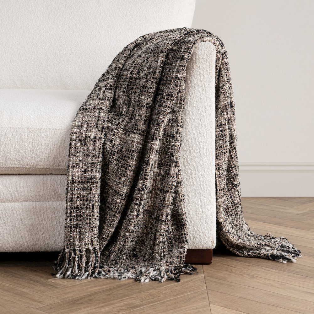Porter Recycled Cotton Blend Fabric  Black 50"x70" Woven Throw Blanket. Picture 5