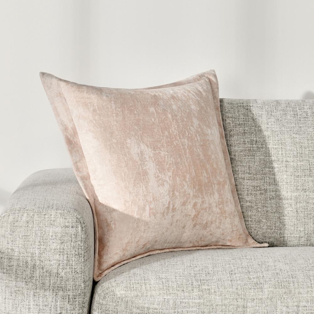 Bryce 22" Velvet Throw Pillow, Nude Beige. Picture 5