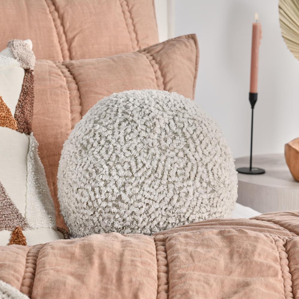 Maris 12" Round Belgian Linen Throw Pillow, Ivory. Picture 3