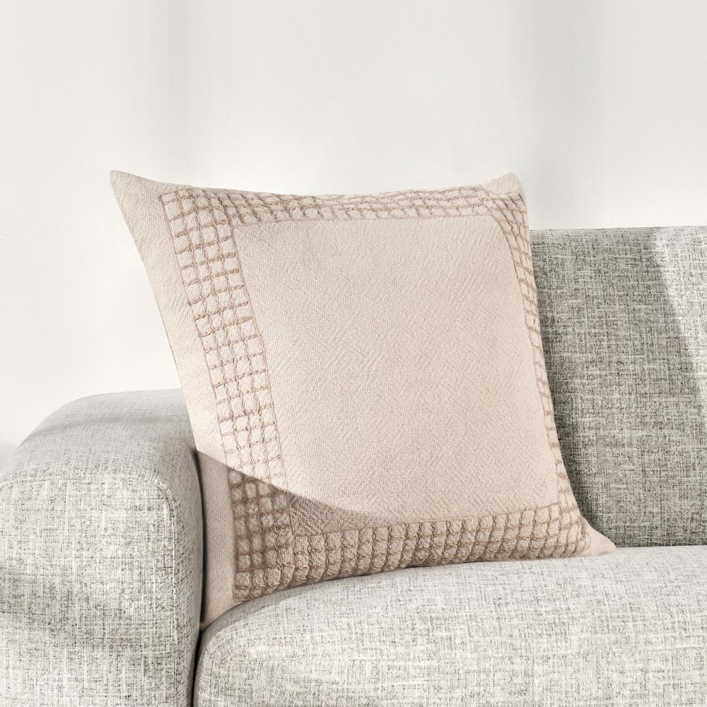 Marina 26" Cotton Linen Blend Throw Pillow, Beige. Picture 6