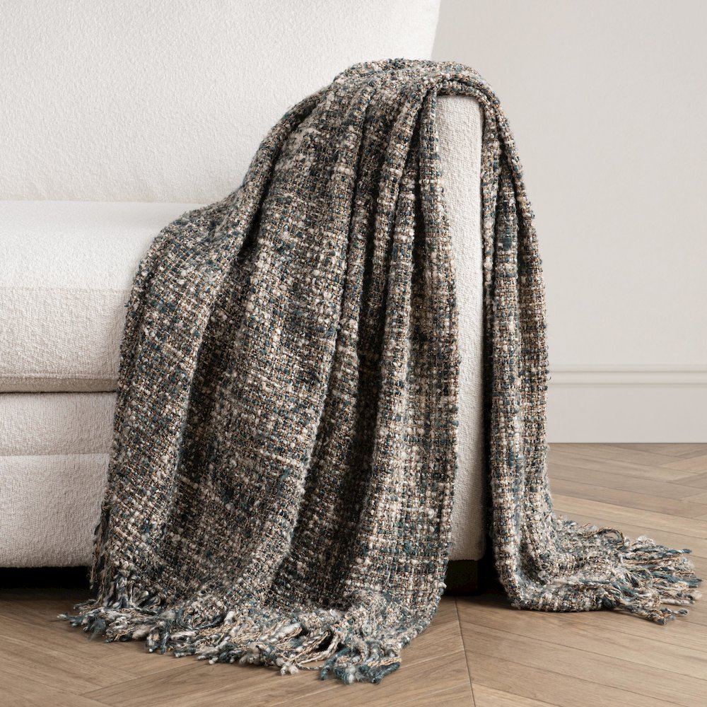 TC Recycled Cotton Blend Blue 50"x70" Woven Throw Blanket Blanket. Picture 5