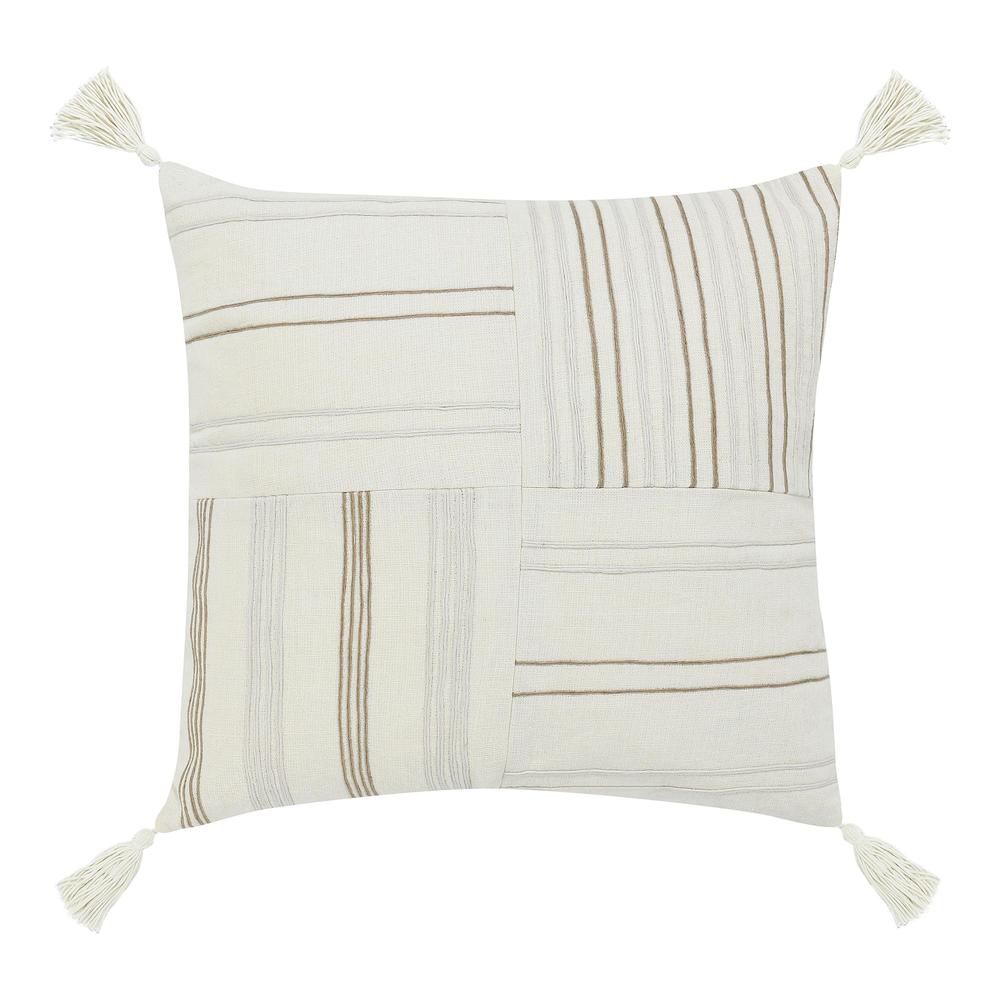 Apana 22" Linen Blend Woven Throw Pillow, Beige. Picture 1