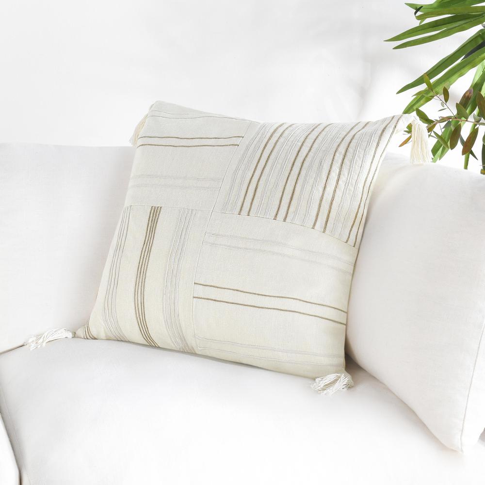 Apana 22" Linen Blend Woven Throw Pillow, Beige. Picture 5
