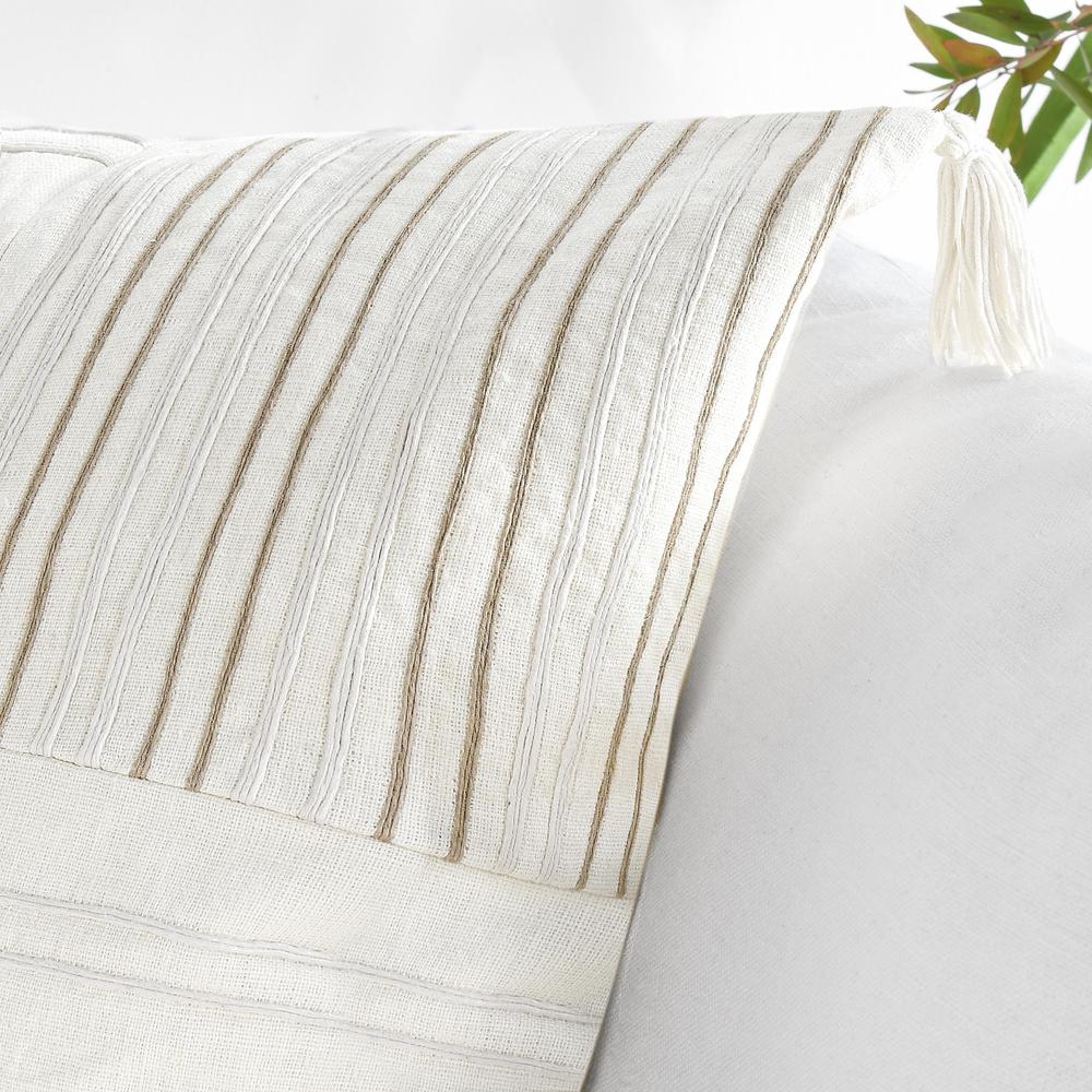 Apana 22" Linen Blend Woven Throw Pillow, Beige. Picture 6