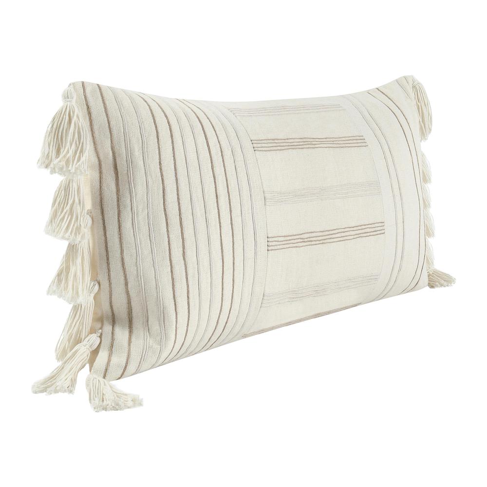 Apana 14"x26" Linen Embroidered Throw Pillow, Beige. Picture 2