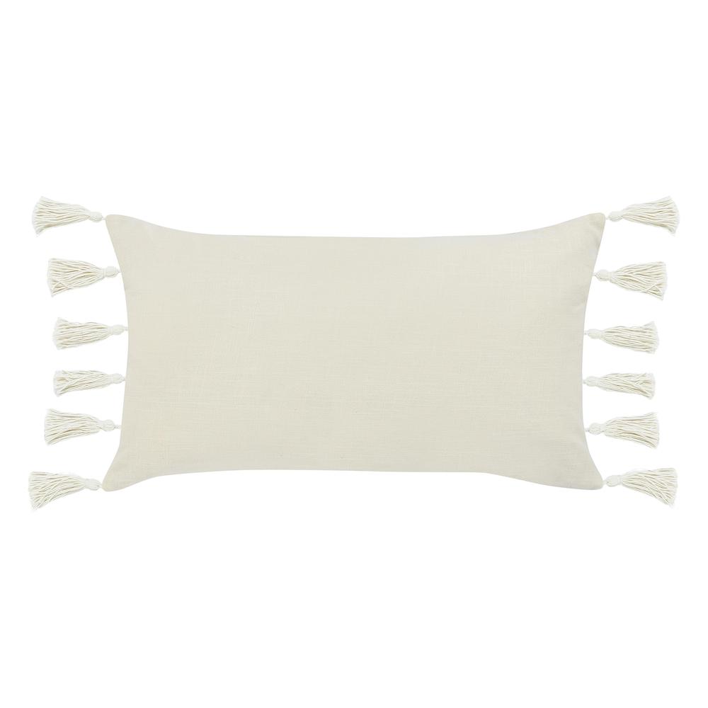 Apana 14"x26" Linen Embroidered Throw Pillow, Beige. Picture 3