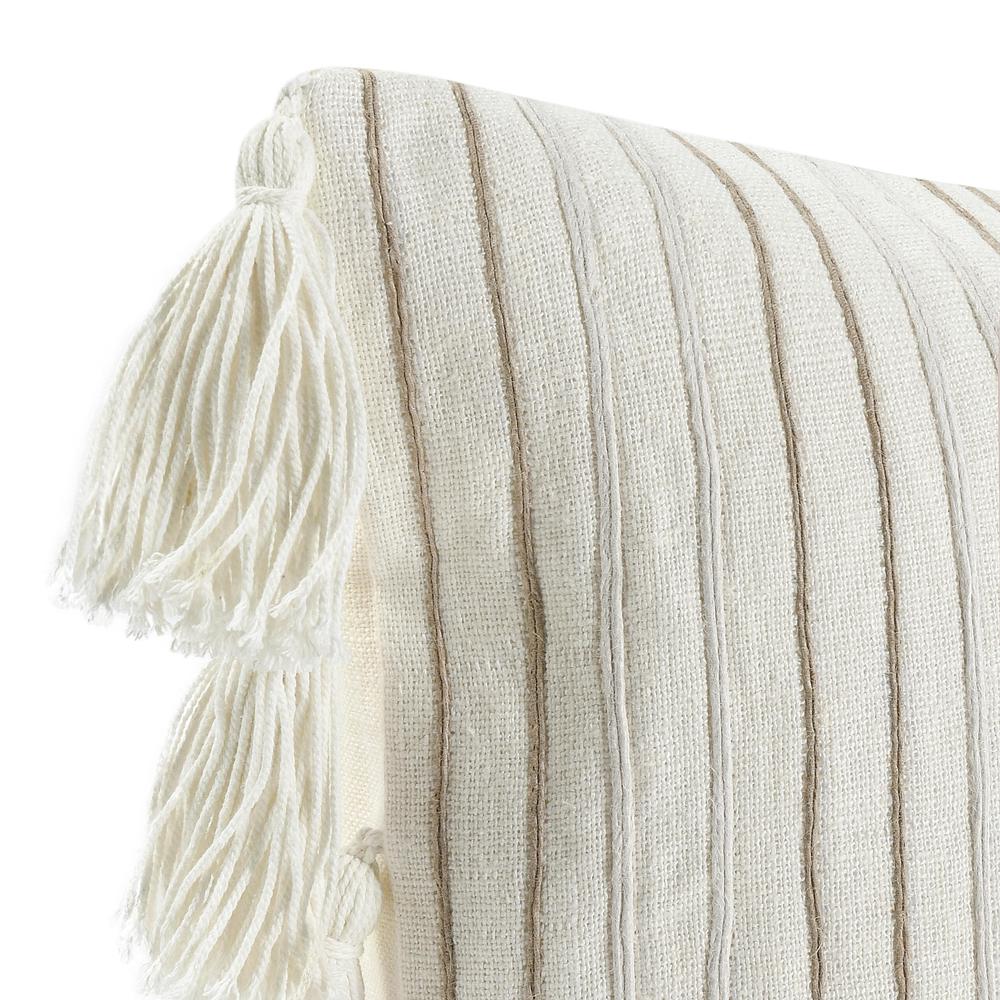 Apana 14"x26" Linen Embroidered Throw Pillow, Beige. Picture 4