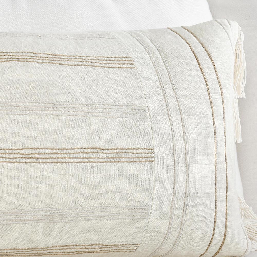Apana 14"x26" Linen Embroidered Throw Pillow, Beige. Picture 6