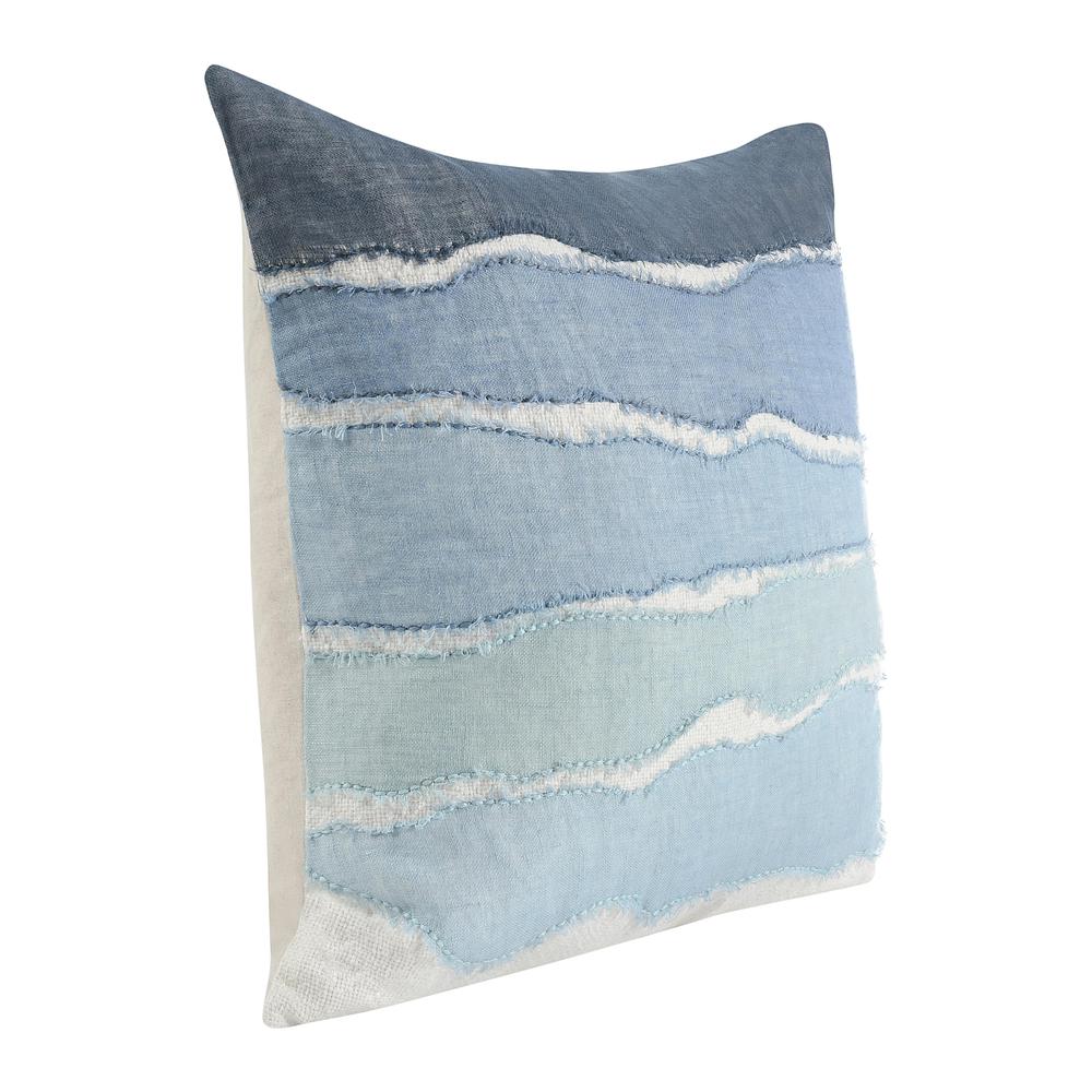 Bikram 22" Linen Blend Hand Stich Throw Pillow, Blue. Picture 2