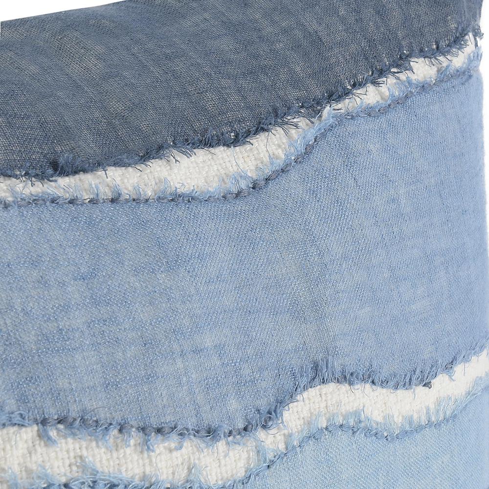 Bikram 22" Linen Blend Hand Stich Throw Pillow, Blue. Picture 4