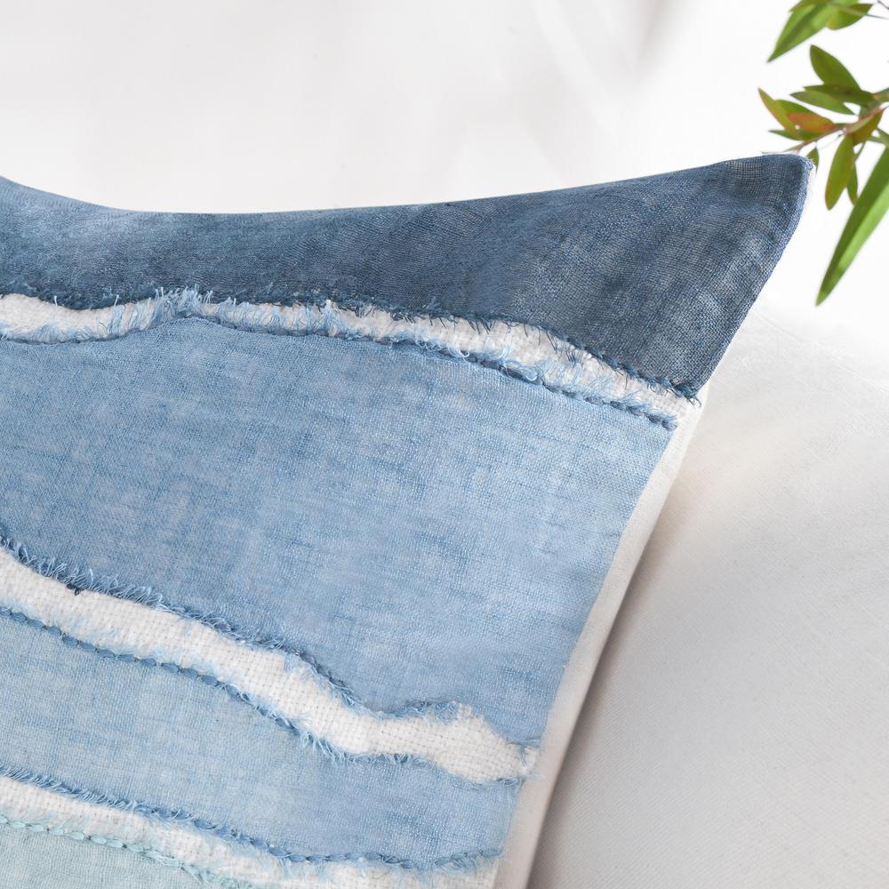Bikram 22" Linen Blend Hand Stich Throw Pillow, Blue. Picture 6