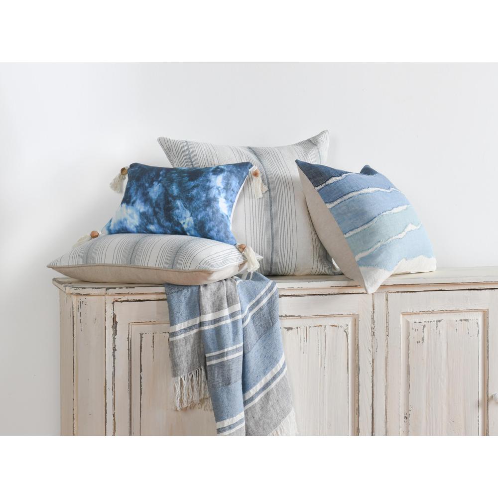 Bikram 22" Linen Blend Hand Stich Throw Pillow, Blue. Picture 7