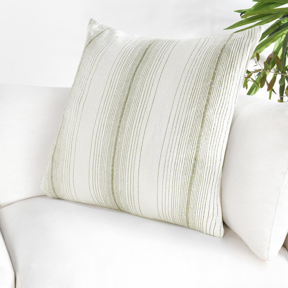 Theta 26" Linen Blend Throw Pillow, Wheat Green. Picture 4