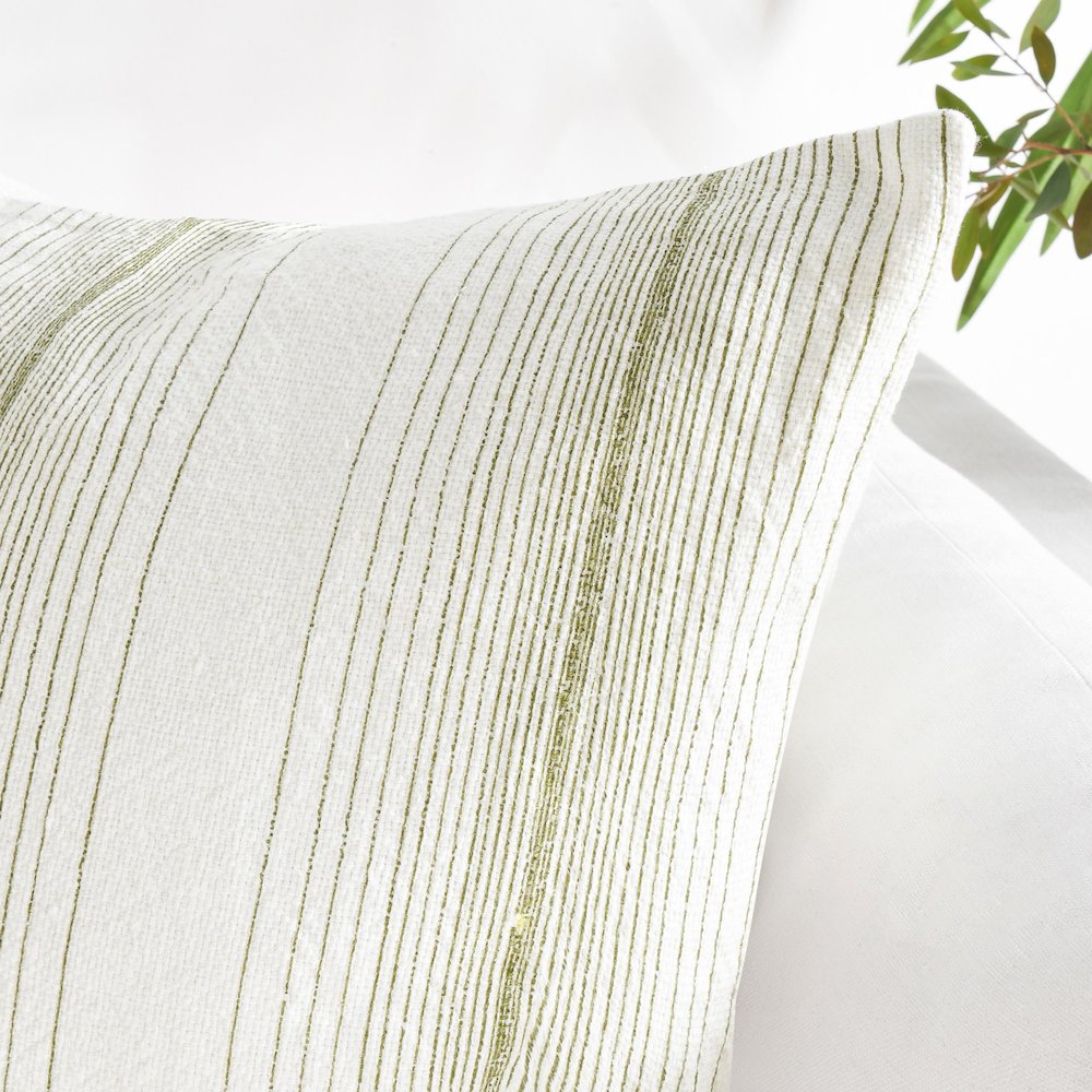 Theta 26" Linen Blend Throw Pillow, Wheat Green. Picture 5