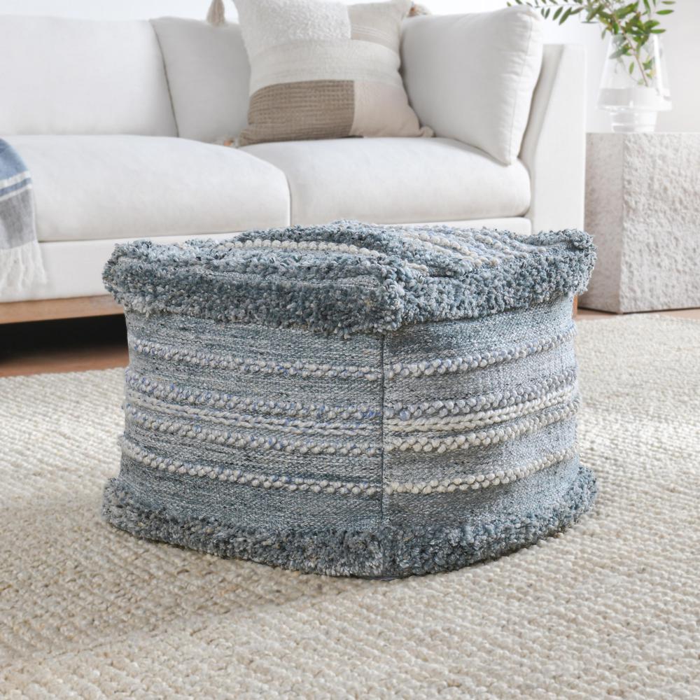 Elko 18" Blue Indoor Outdoor Pouf, Blue. Picture 4